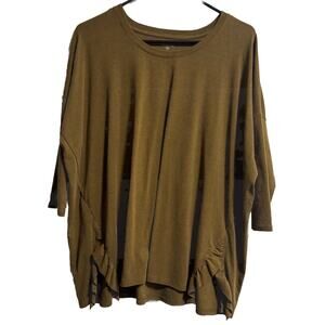 Garnet Hill Sz S Boxy Ruffle Blouse Oversized Olive Green Lagenlook Gremlincore